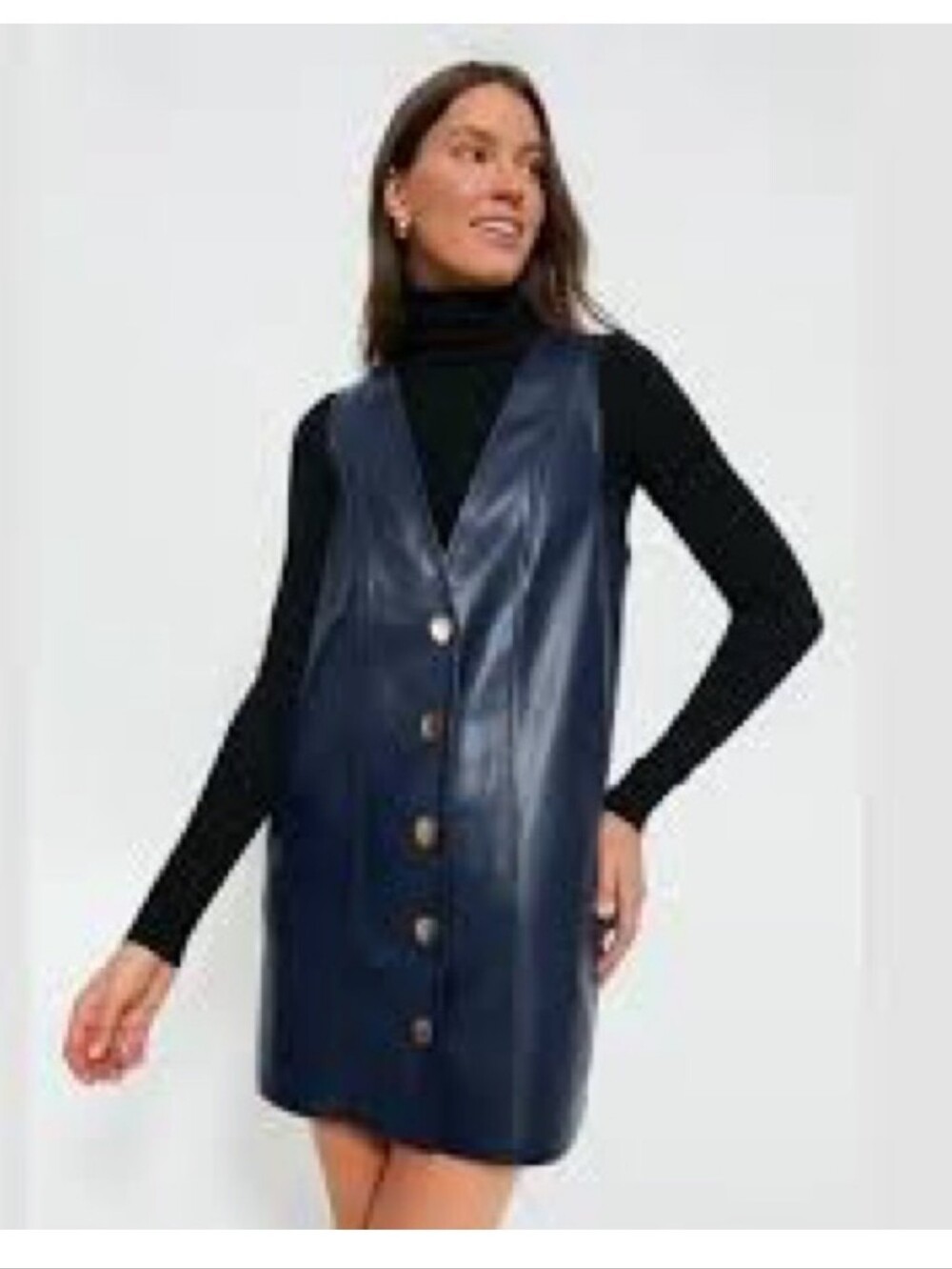Hyacinth House Sleeveless Navy Faux Leather Button-Front Dress